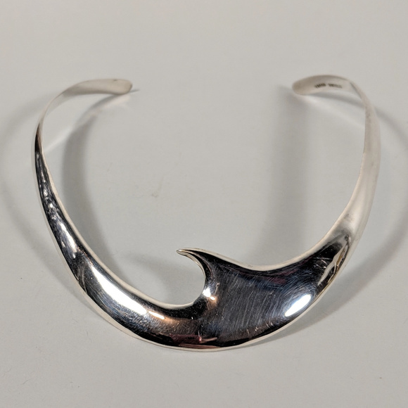 Sterling SILVER Choker Clean Modern Wave UNIQUE! - Picture 7 of 8